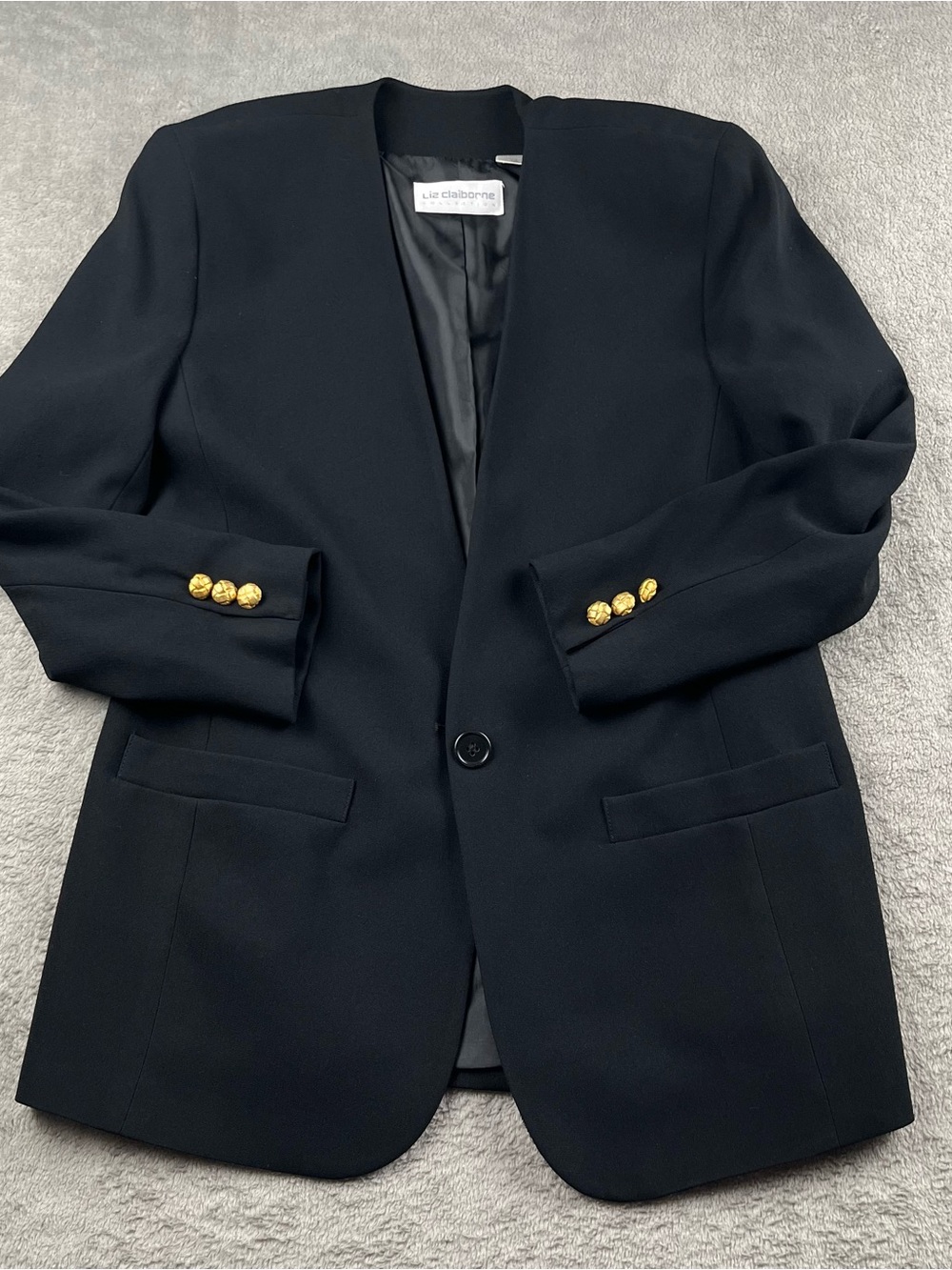 Liz Claiborne Black Collarless Blazer with Subtle Shine